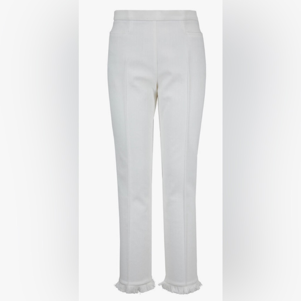 NWT Akris Punto Franca White Fringe Denim Cropped Pant,Size 6